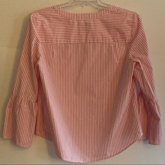 J. Crew Striped Bell Sleeve Blouse in Pink and White Size 14 - Picture 2 of 4
